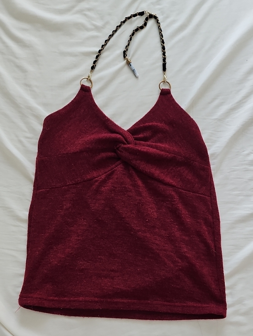 D.i.a Gyaru Burgundy Red Knit Tank Top with Chain Straps And Crystal Charm